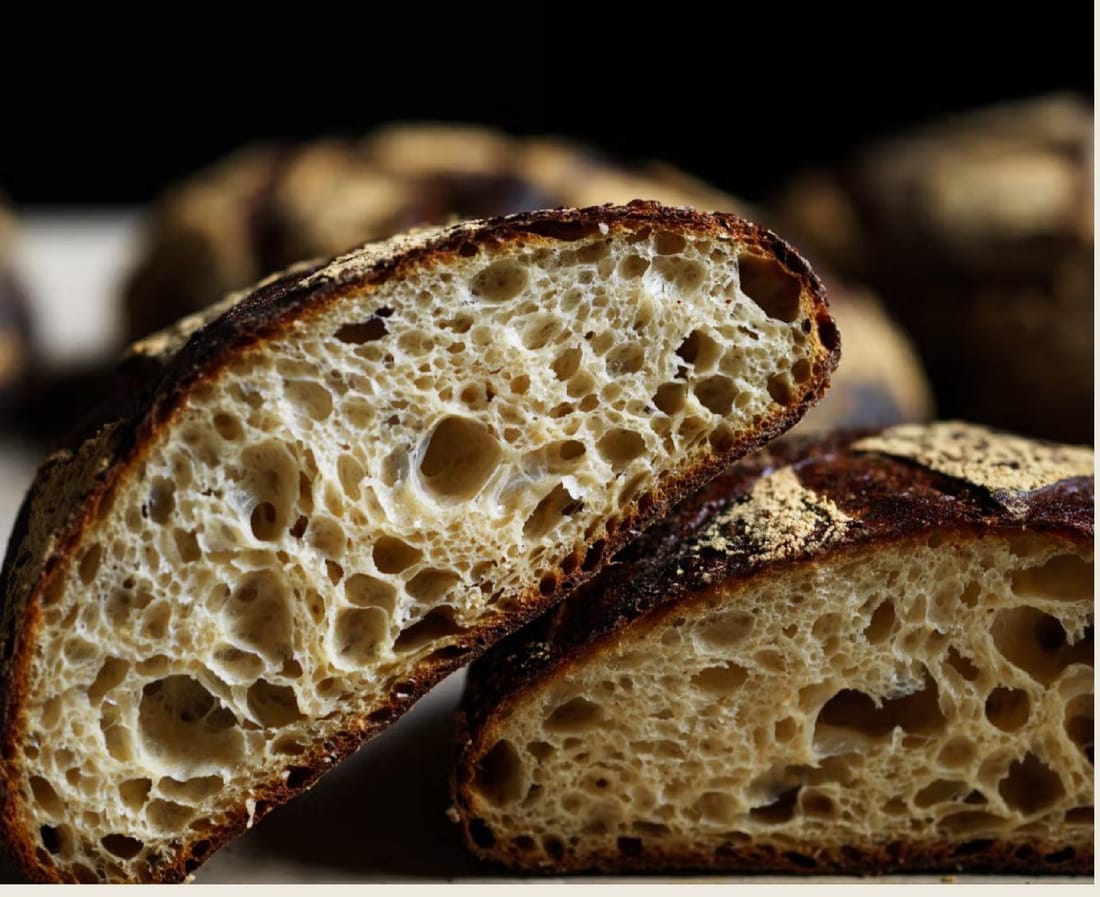 Aufgeschnittenes Weizenbrot mit offener Krume